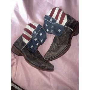 Roper Distressed Brown Usa Flag Western Cowgirl B… - image 1